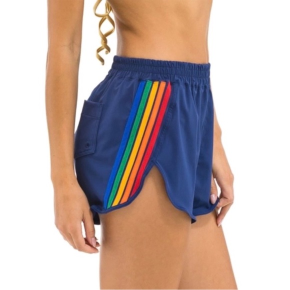 AVIATOR NATION flex jogger board short women’s navy rainbow stripe NWT size M - Picture 2 of 12